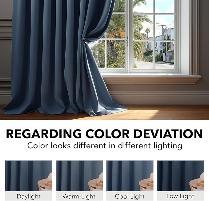 Deconovo Blackout Curtains, Thermal Insulated, W70 x L95 2 Panels, Back Tab - Image 6