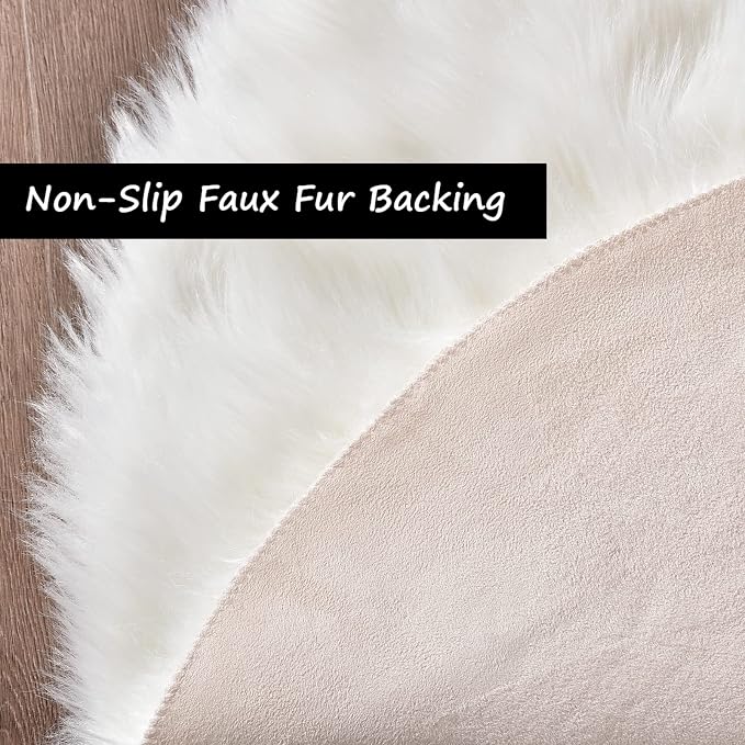 Goolela White Fluffy Faux Fur Rug - Image 4