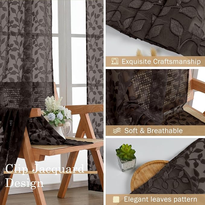 Chyhomenyc Chocolate Sheer Curtains 84 Inch Length 2 Panels Set, Light - Image 7