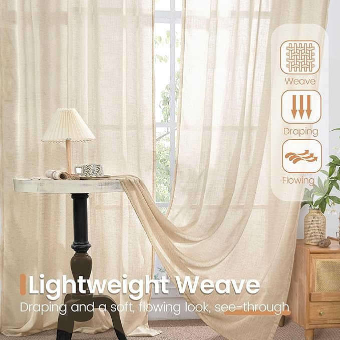 BGment Linen Natural Curtains 40 Inch Length - Image 5