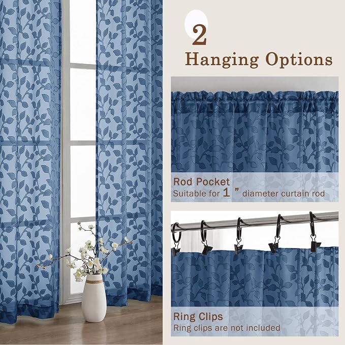 Chyhomenyc Dusty Blue Sheer Curtains 54 Inch Length - Image 8