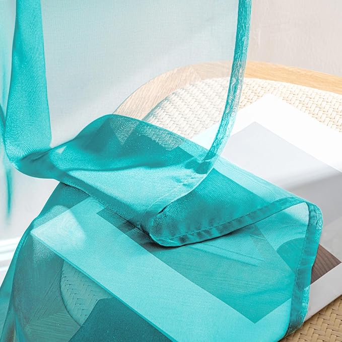 MIULEE Turquoise Sheer Curtains 72 Inches Long, 4 Panels Set, Light Filtering - Image 7