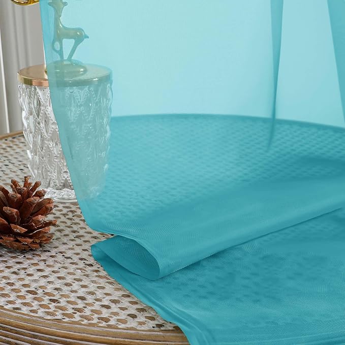 OWENIE Turquoise Sheer Curtain 90 Inches Long 2 Panels Set, Solid Filmy Drapes - Image 7