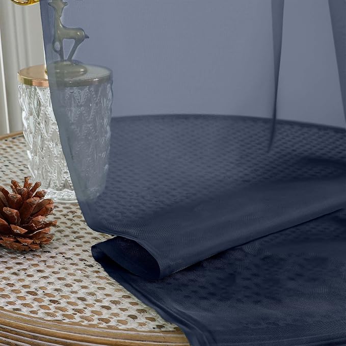 OWENIE Navy Blue Sheer Curtain 90 Inches Long 2 Panels Set, Solid Filmy Drapes - Image 5