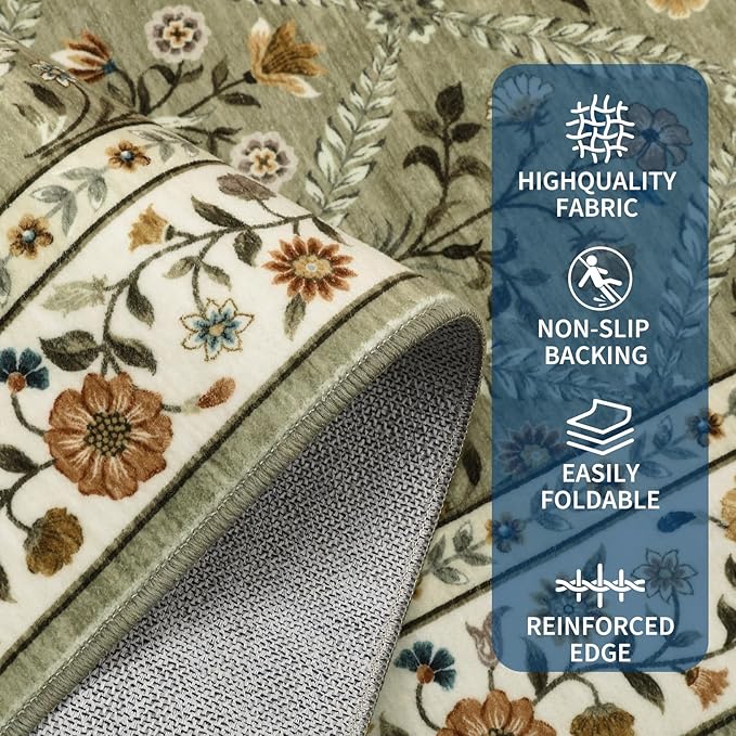 Runner Rug for Hallway Entryway 2.5x8 Farmhouse Floral Non-Slip Machine - Image 3