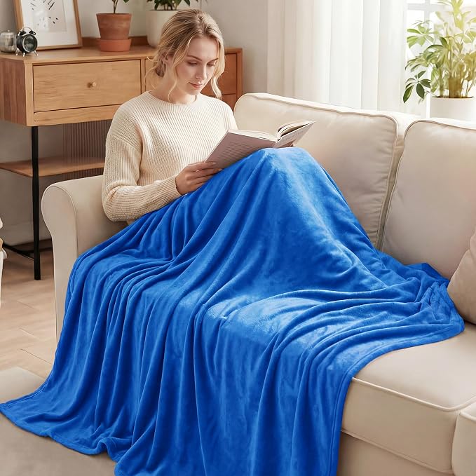 Exclusivo Mezcla Fleece Cobalt Blue Throw Blanket - Image 2