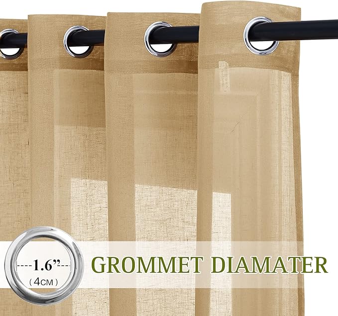 NICETOWN Sheer Linen Curtains Flax Texture 90 inch Long, Grommet Semi Sheer - Image 2