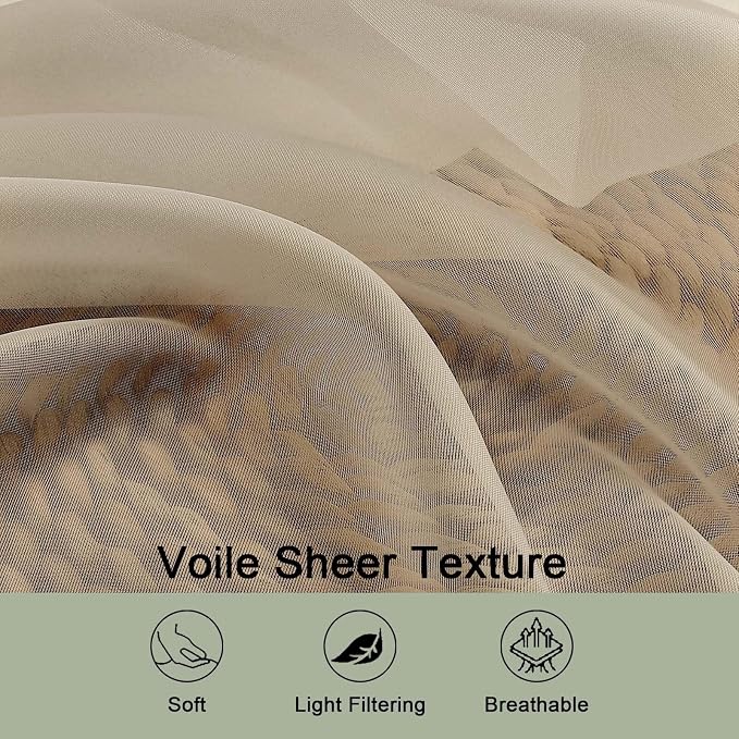 OWENIE Taupe Sheer Curtain 90 Inches Long 2 Panels Set, Solid Filmy Drapes - Image 5