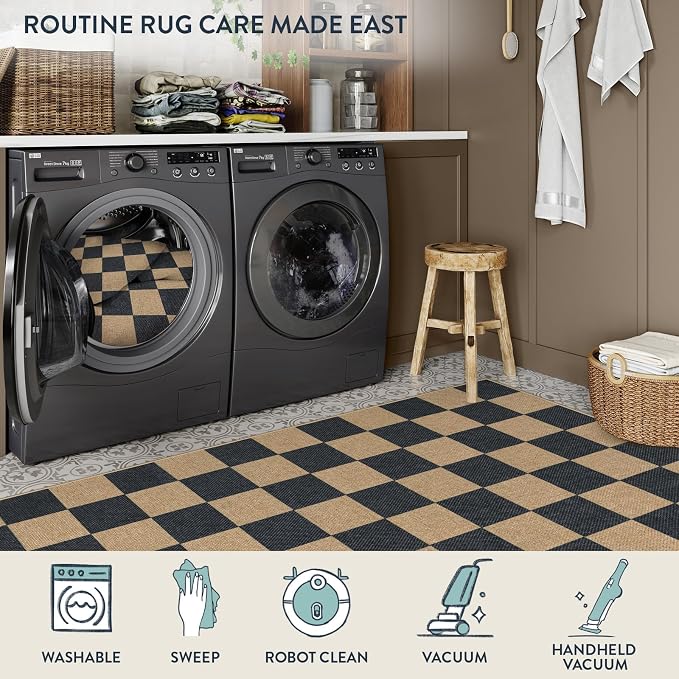Lahome Colette Checkered Easy Jute 8x10 Rug, Washable Rugs - Image 5