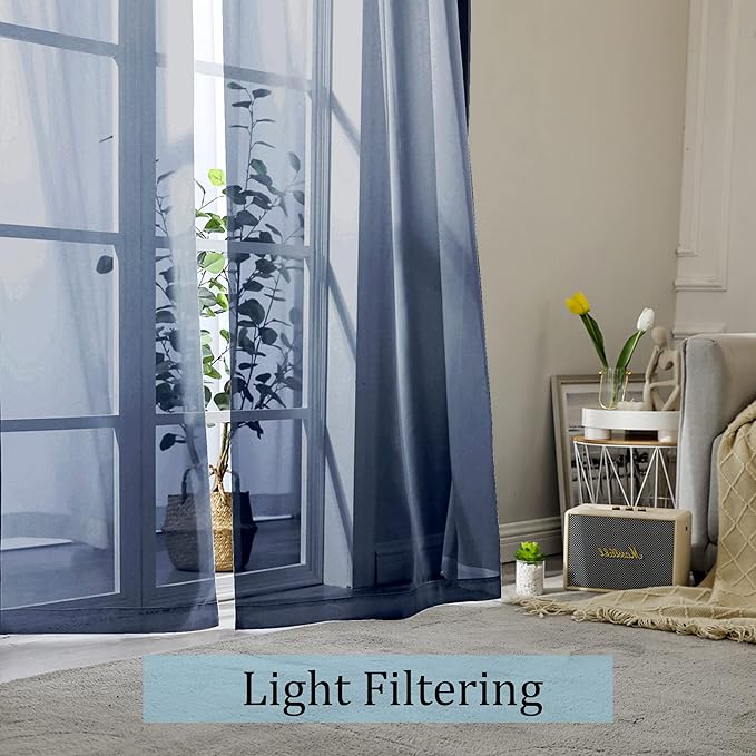 OWENIE Navy Blue Sheer Curtains 96 Inches Long 2 Panels Set, Elegant Sheer - Image 3