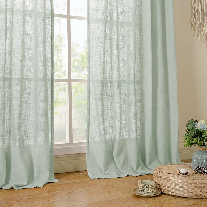 LAMIT 54 Inch Semi Sheer Window Linen Curtains, Light Filtering Panels Back Tab - Image 9