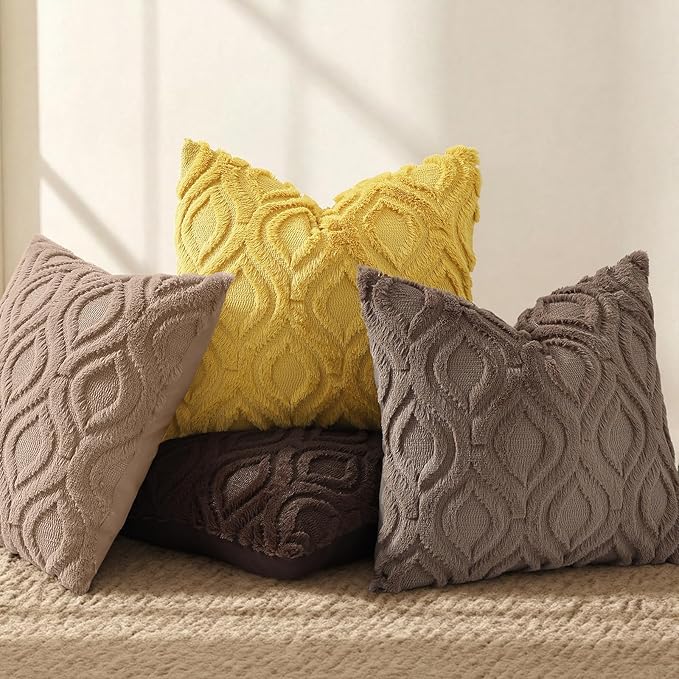 decorUhome Throw Pillow Covers 16x16 Inch Set of 2, Soft Plush Faux Wool Light - Image 5
