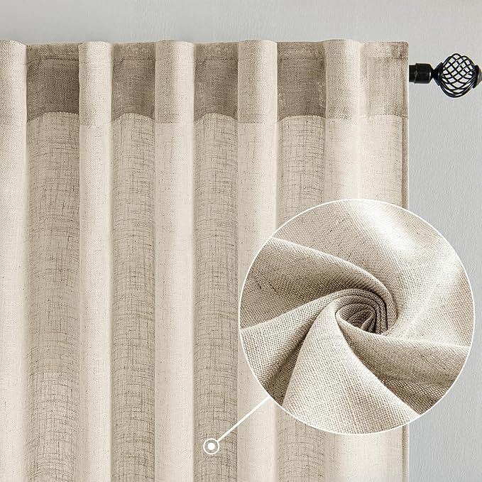 MIULEE Beige Linen Curtains 96 Inches Long 2 Panels - Image 2
