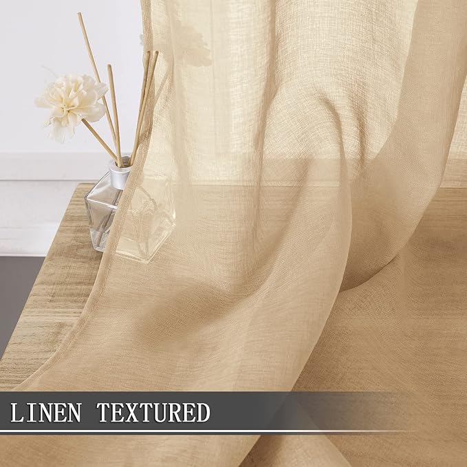 Tollpiz Short Sheer Curtain Linen Textured Living Room Curtains Sheer Light - Image 2