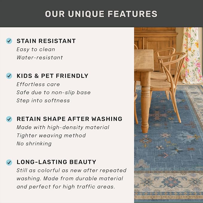 Blue 2x3 Washable Rug for Entryway Indoor, Kitchen Floor Waterproof, Powder Room - Image 7