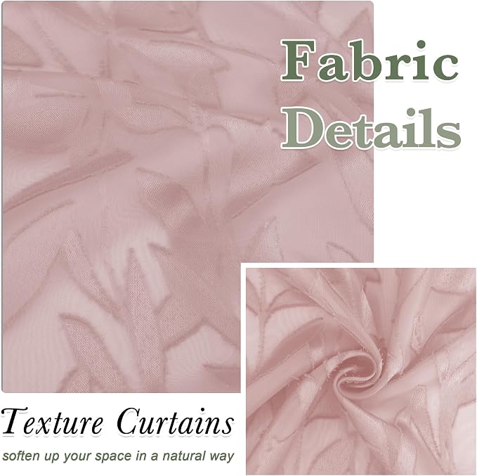Lecloud Leia Blush Pink Sheer Curtains 2 Pieces, 30 Inch Short Curtains - Image 9