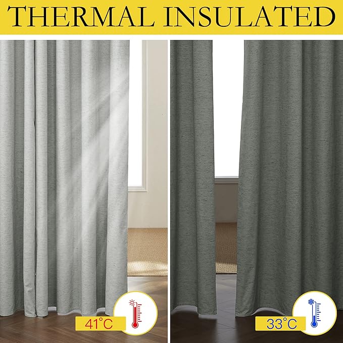 NICETOWN Grey Living Room Completely Shaded Linen Draperies, 2 Pieces, W52 x L72 - Image 4