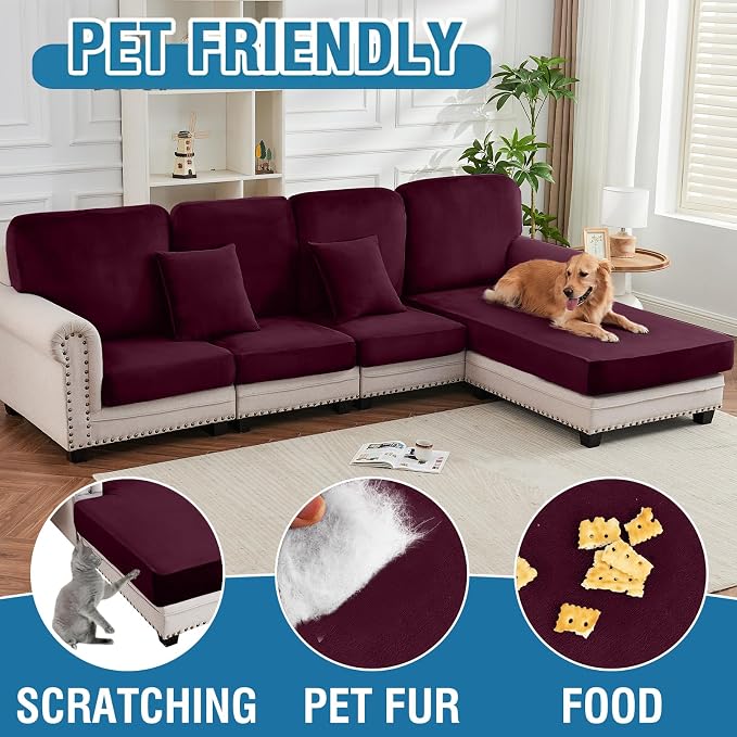 Couch Cover Stretch Velvet Sofa Cushion Cover 3-Piece - Image 4