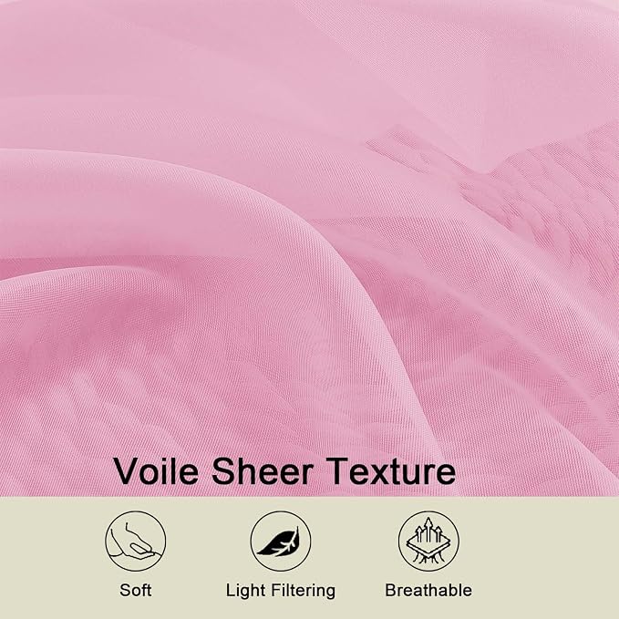 Sheer Pink Curtains for Bedroom Living Room 90 Inches Long 2 Panels Set - Image 3
