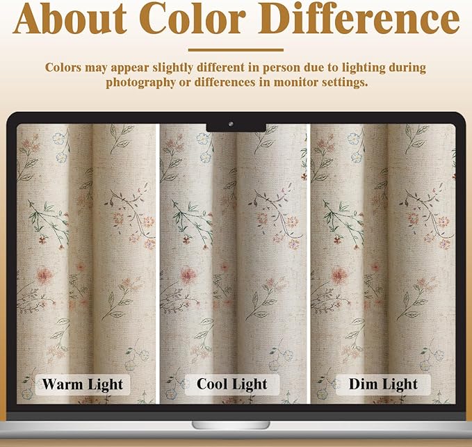 Boho Floral 100% Blackout Curtains 63 Inch Length 2 Panels Set, Linen Texture - Image 5