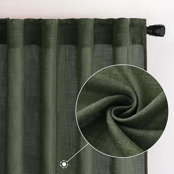 MIULEE Olive Green Linen Curtains 102 Inch Length 2 Panels - Image 2
