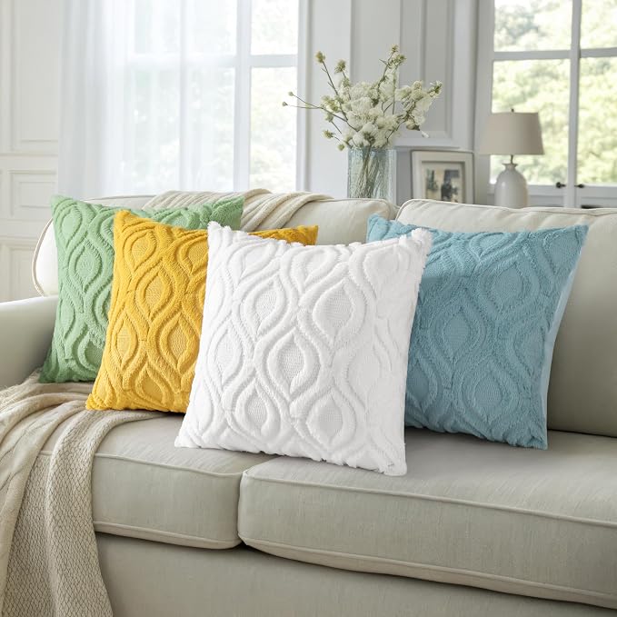 decorUhome Throw Pillow Covers 16x16 Inch Set of 2, Soft Plush Faux Wool White - Image 7