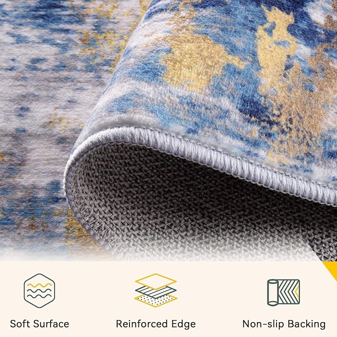Washable Area Rugs 2'6''x8 Non-Slip Modern Abstract Soft - Image 3
