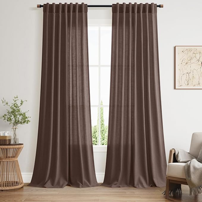 Nanspring Cappuccino Linen Blend Light Filtering Back Tab Curtains 96 Inches by Nanspring