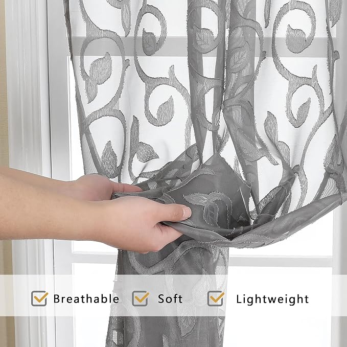 OWENIE Furman Sheer Curtains 45 Inch Long 2 Panels Set, Airy Jacquard Clip - Image 5