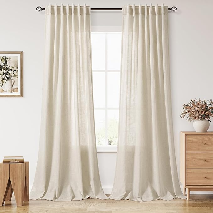 Birch Beige Linen Curtains for Living Room 100 Inches Long Light Filtering Semi by Nanspring