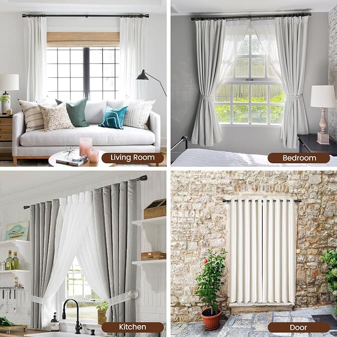 1” Diameter Matte Black Curtain Rods Itself is 30 to 90 inch, 1 Pack Fit 30-84 - Image 7