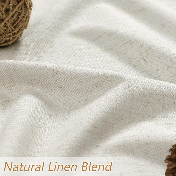 Guken Cream 100% Blackout Linen Curtains 132 Inch Length 2 Panels Set - Image 5