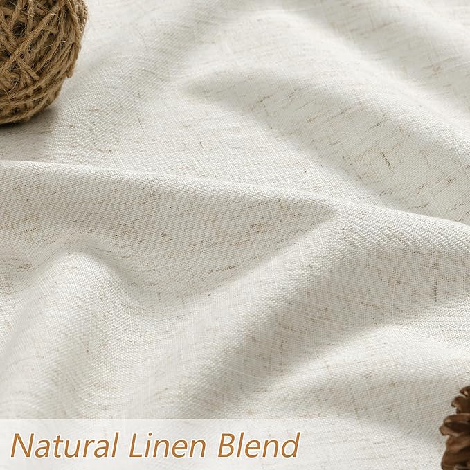 Guken Cream 100% Blackout Linen Curtains 102 Inch Length 2 Panels Set - Image 6
