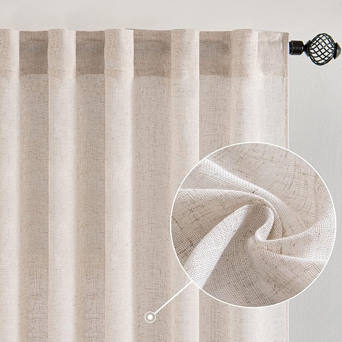 MIULEE Natural White Linen Curtains 72 Inch Length 2 Panels by MIULEE