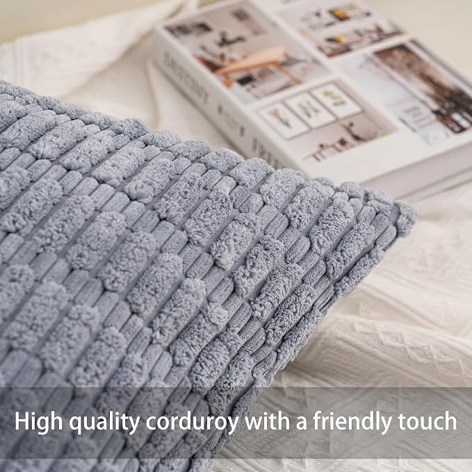 Pack of 2 Corduroy Decorative Throw Pillow Covers 12x24 Inch Soft Striped - Image 2