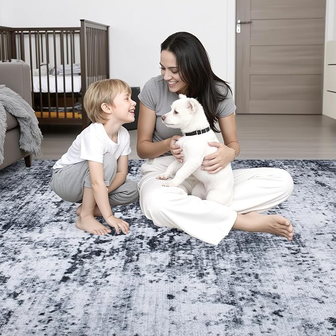 5x7 Area Rug Living Room Rug: Washable Modern Abstract Soft Thin Rug Indoor - Image 9
