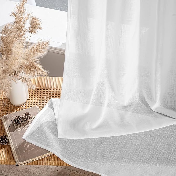 MIULEE White Linen Curtains 96 Inches Long 2 Panels - Image 7