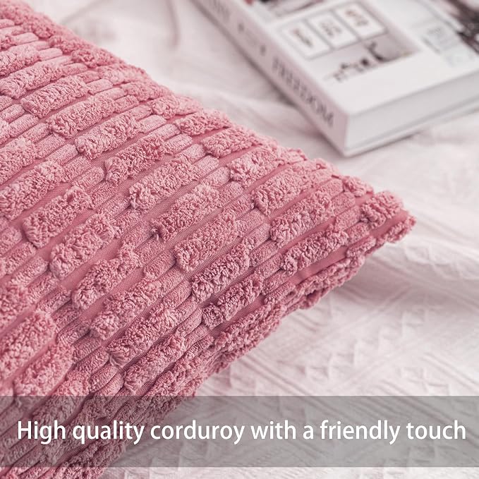 Pack of 2 Corduroy Decorative Throw Pillow Covers 20x20 Inch Soft Striped - Image 2