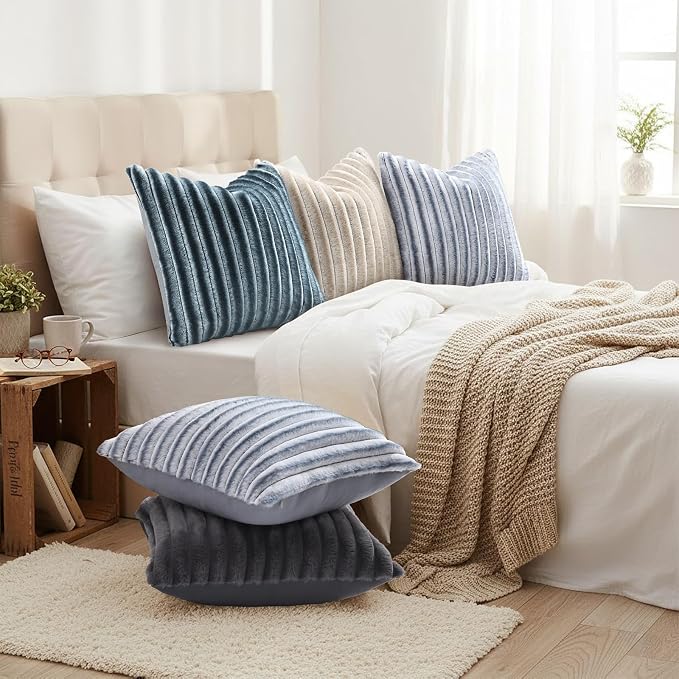 decorUhome Cozy Faux Fur Throw Pillow Covers 22x22 Set of 2 Decorative Soft - Image 6