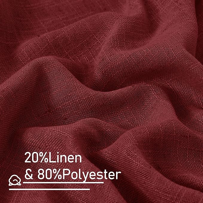 LAMIT Burgundy Red Sheer Linen Curtains 84 inch Length, Light Filtering Semi - Image 3