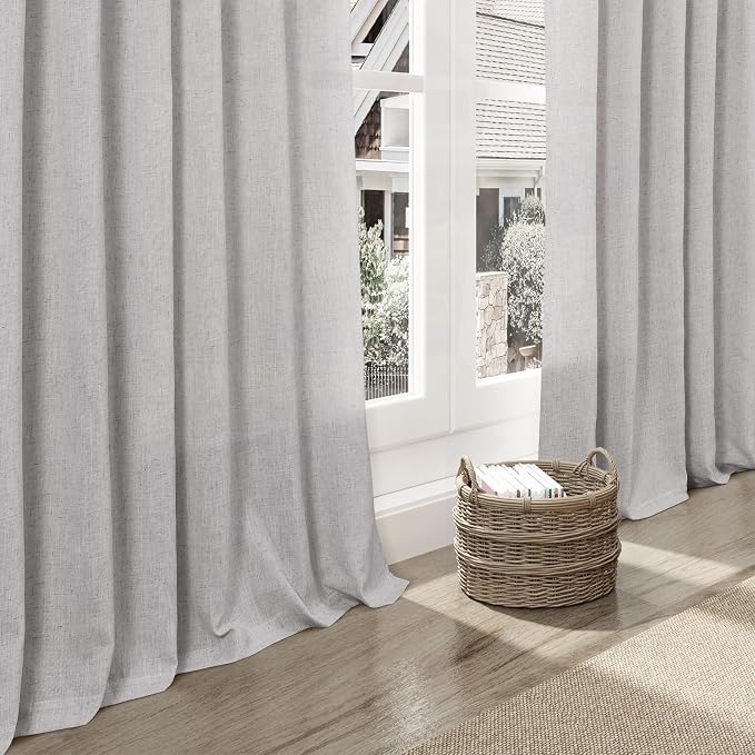 Nanspring Grey Linen Semi Sheer Curtains 72 Inches Long 2 Panels Set - Image 6