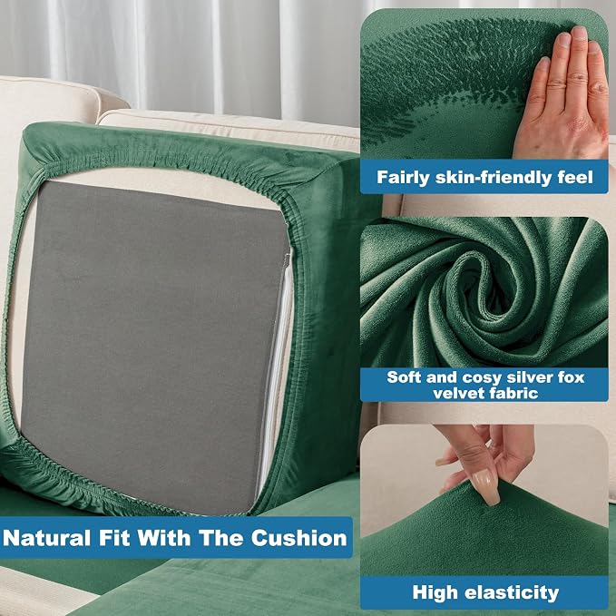Couch Cover 4-Piece Elastic Velvet Couch Cushion Covers & Chaise Slipcovers - Image 5