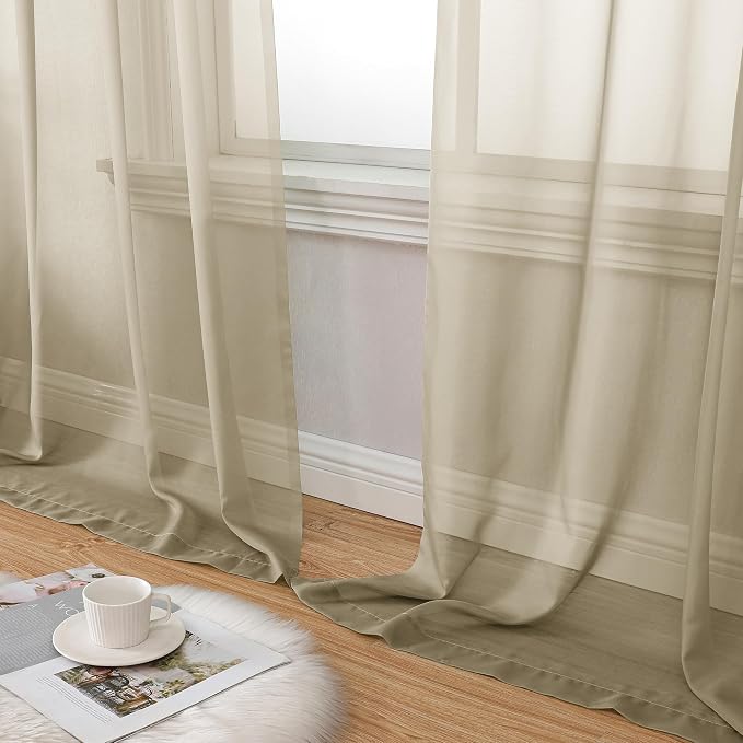 Aiyufeng Taupe Sheer Curtains 84 Inches Long 2 Panels Set, Semi Transparent - Image 7