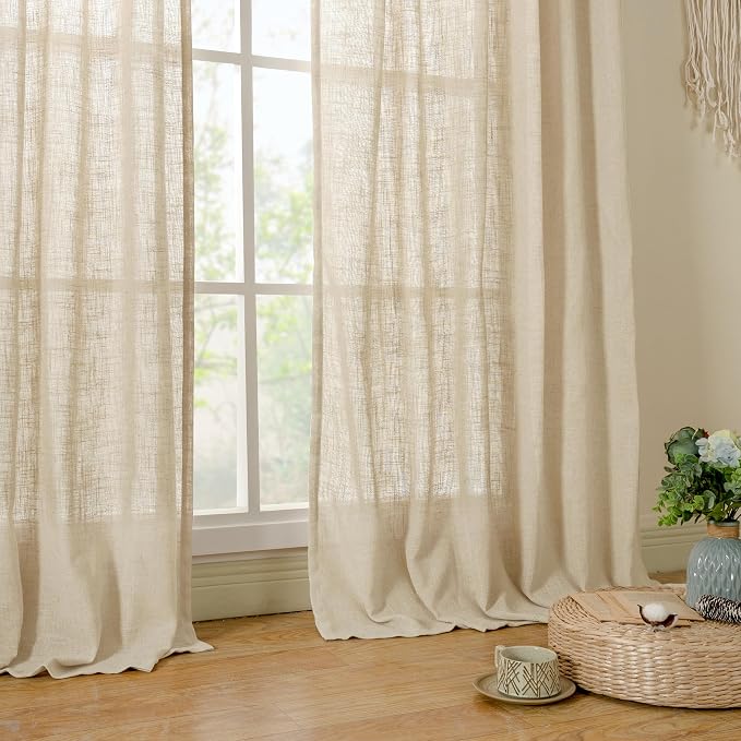 LAMIT Semi Sheer Linen Curtains 54 Inch Length 2 Panels, Light Filtering Panels - Image 9