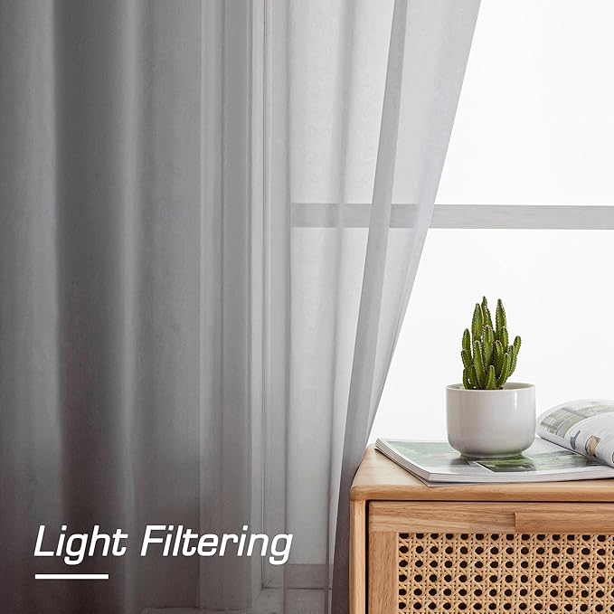 Simplebrand Grey Sheer Curtains 96 Inches Long, Light Filtering Rod Pocket - Image 5