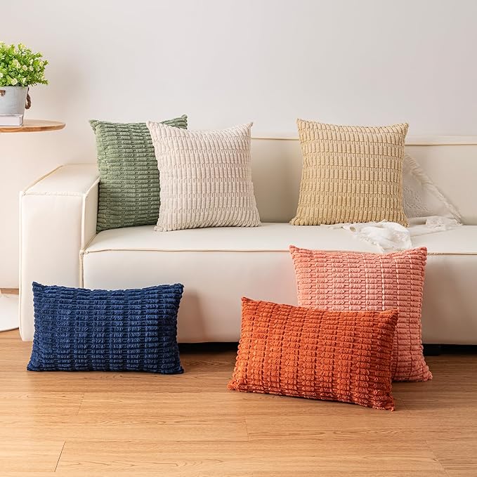 Pack of 2 Corduroy Decorative Throw Pillow Covers 12x20 Inch Soft Striped - Image 4