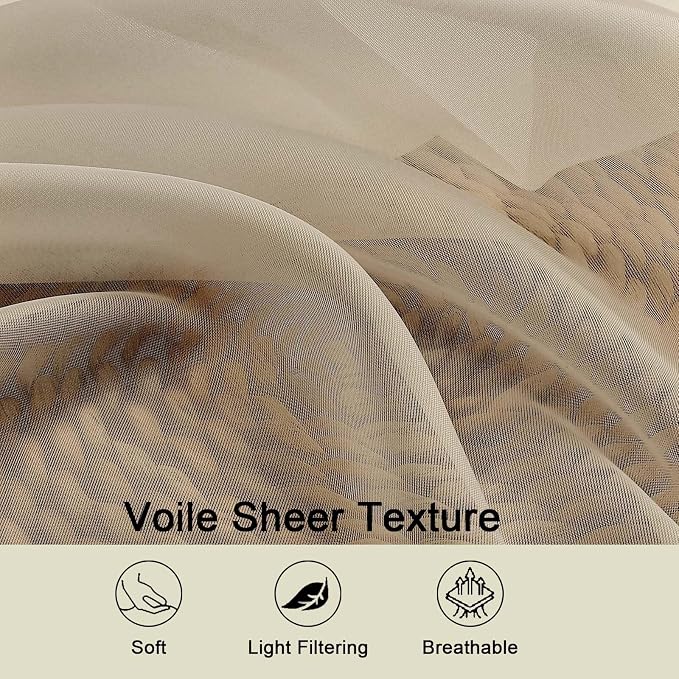 Kitchen Curtains 24 Inch Length Tier 2 Pieces, Taupe Sheer Curtain Solid Soft - Image 3