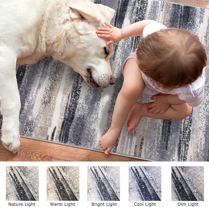 Lansny Modern Abstract Bedroom Runner Rug 2x7, Non-Slip Soft Thin Faux Wool Mat - Image 3