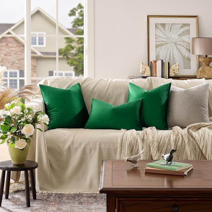 GIGIZAZA Decorative Couch Forest Green Pillow Covers, Square Sofa Velvet Pillow - Image 2