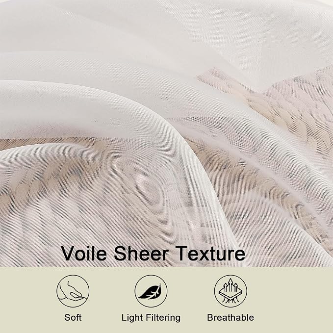 Ivory Sheer Curtains for Bedroom Living Room 96 Inches Long 2 Panels, Modern - Image 7